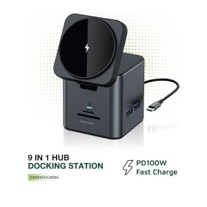 هاب و پایه شارژ بی سیم گرین لاین مدل 9in1 HUB Docking Station GN9IN1HUBBK